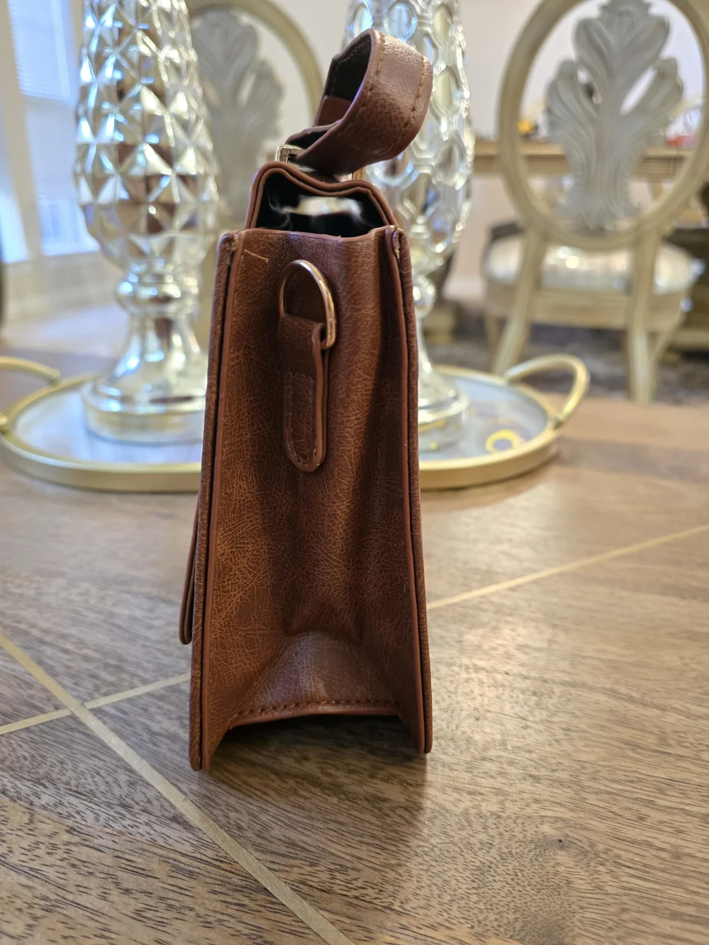 JINGPINPIJU Brown Top-Handle Satchel Bag